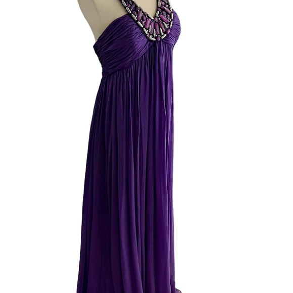 JOVANI PURPLE SILK FORMAL LONG DRESS GOWN BEADED NECKLINE 8 - Picture 8 of 11